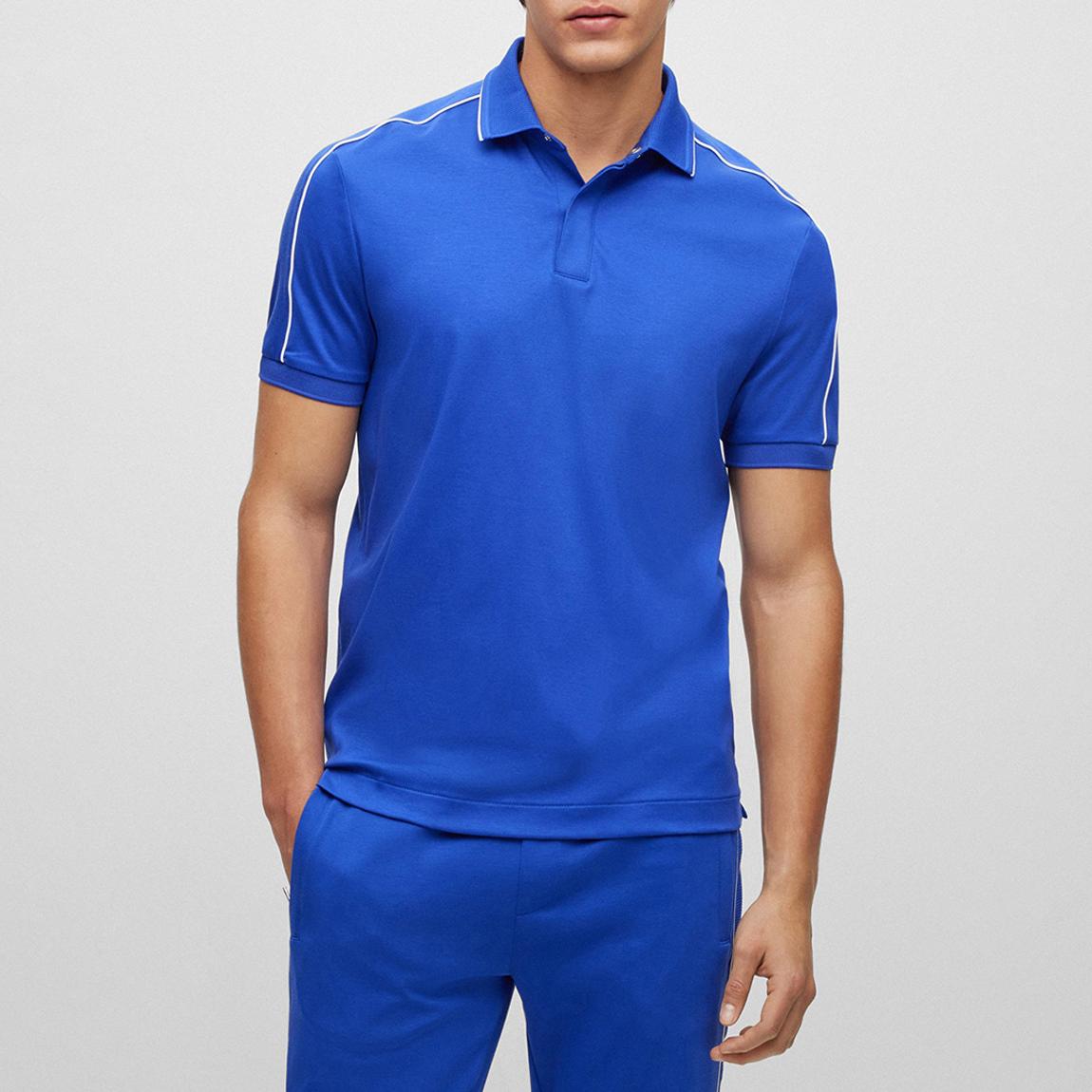 Bright Blue Contrast Piping Penrose Polo main product photo