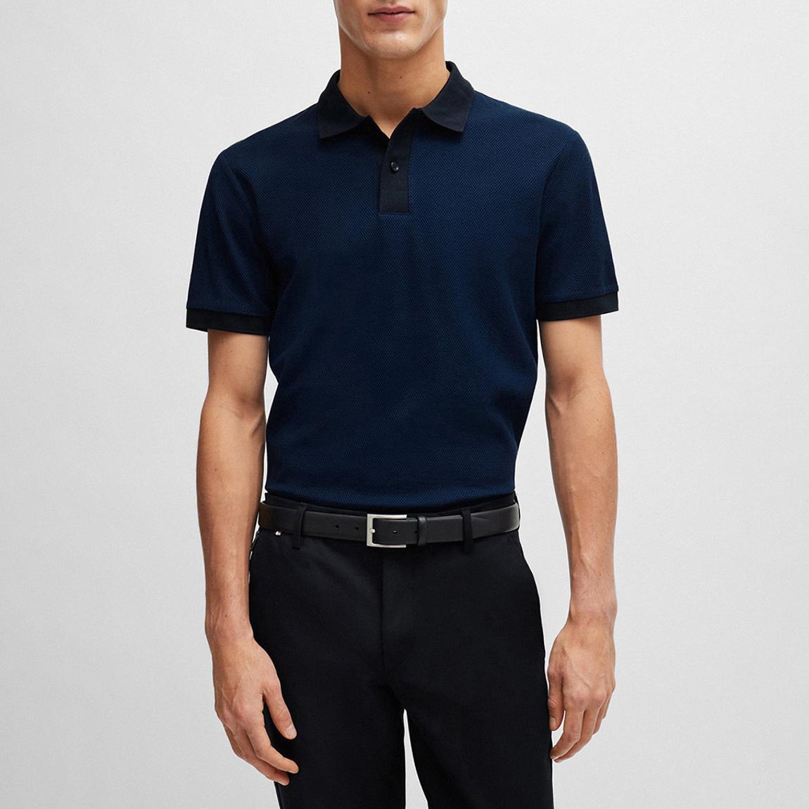 Navy Textured Cotton Polo Shirt main product photo