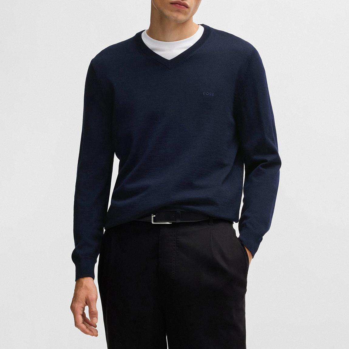 Dark Blue Baram V-Neck Jumper main product photo