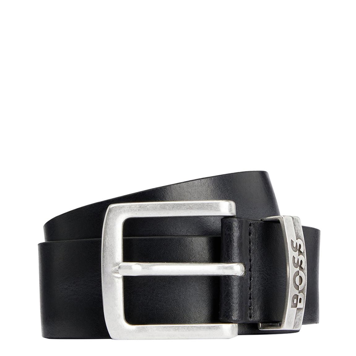 Black Embossed Logo Leather Belt main product photo