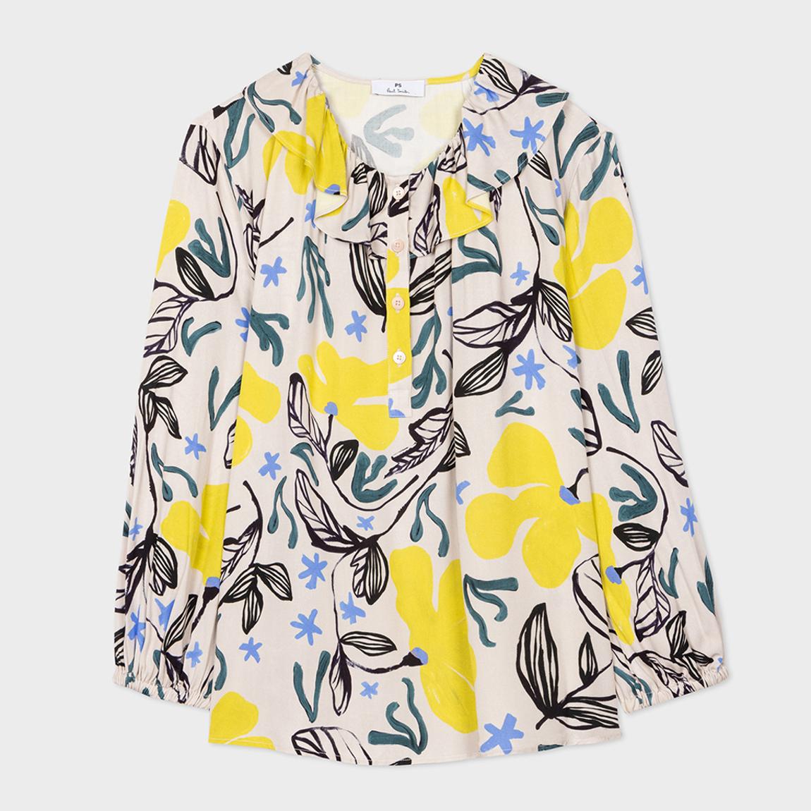 Ecru Print Ruffle Buttoned Top main product photo
