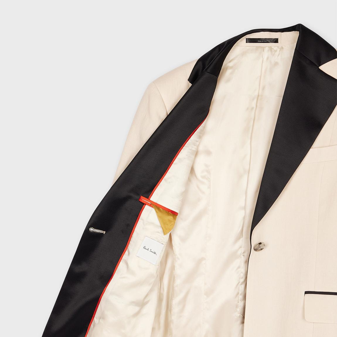Cream Satin Lapel Tailored Linen Blazer main product photo