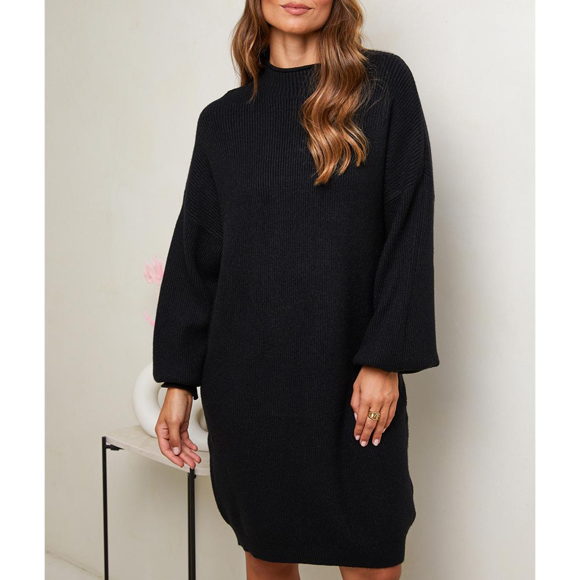 Black Cashmere Blend Funnel Neck Dress main product photo