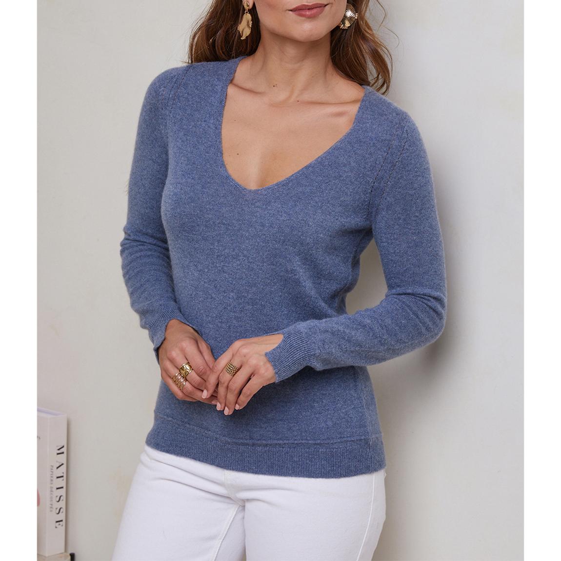 Faded Blue Cashmere V-Neck Jumper main product photo