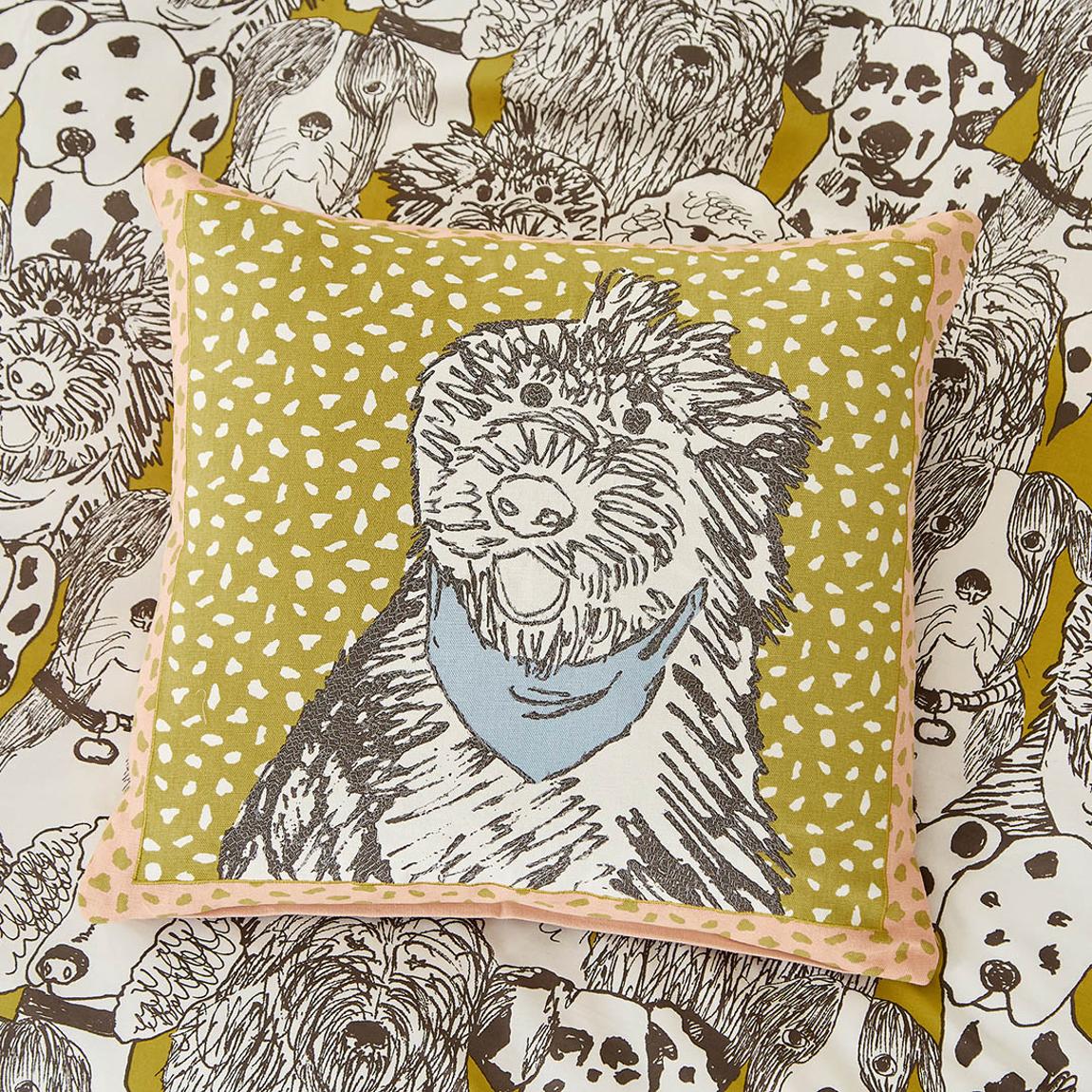 Doggy Day Care Cushion, Mustard main product photo
