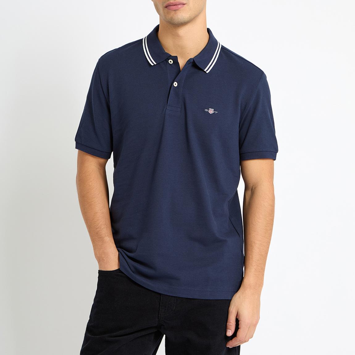 Navy Tipping Collar Cotton Polo Shirt main product photo
