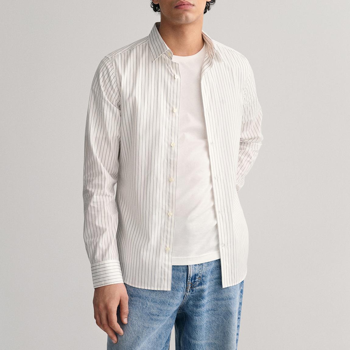 White Pinstripe Slim Fit Cotton Shirt main product photo