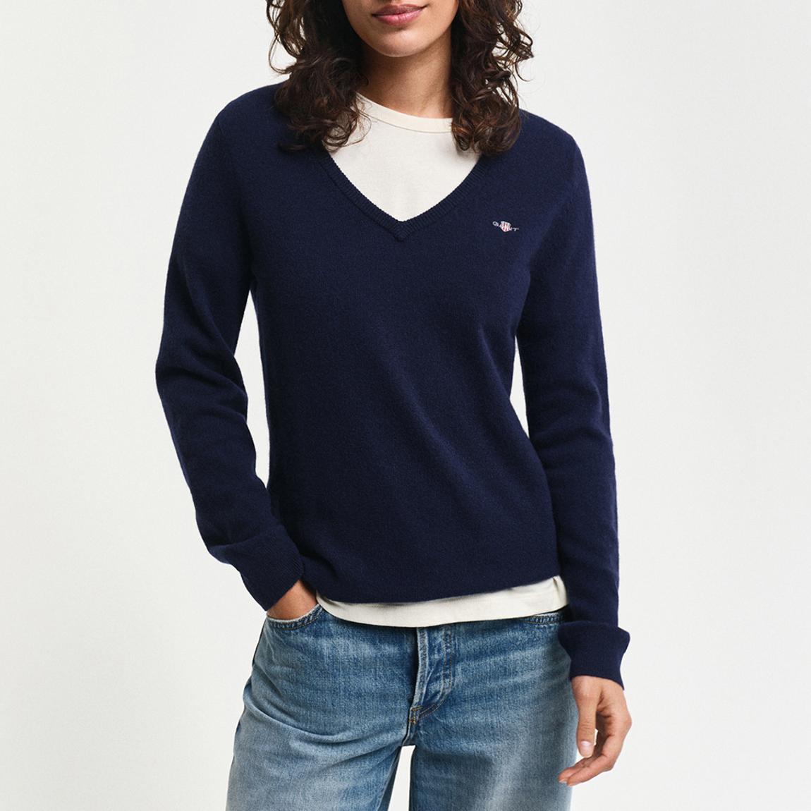 Navy Lambswool Blend V-Neck Jumper main product photo