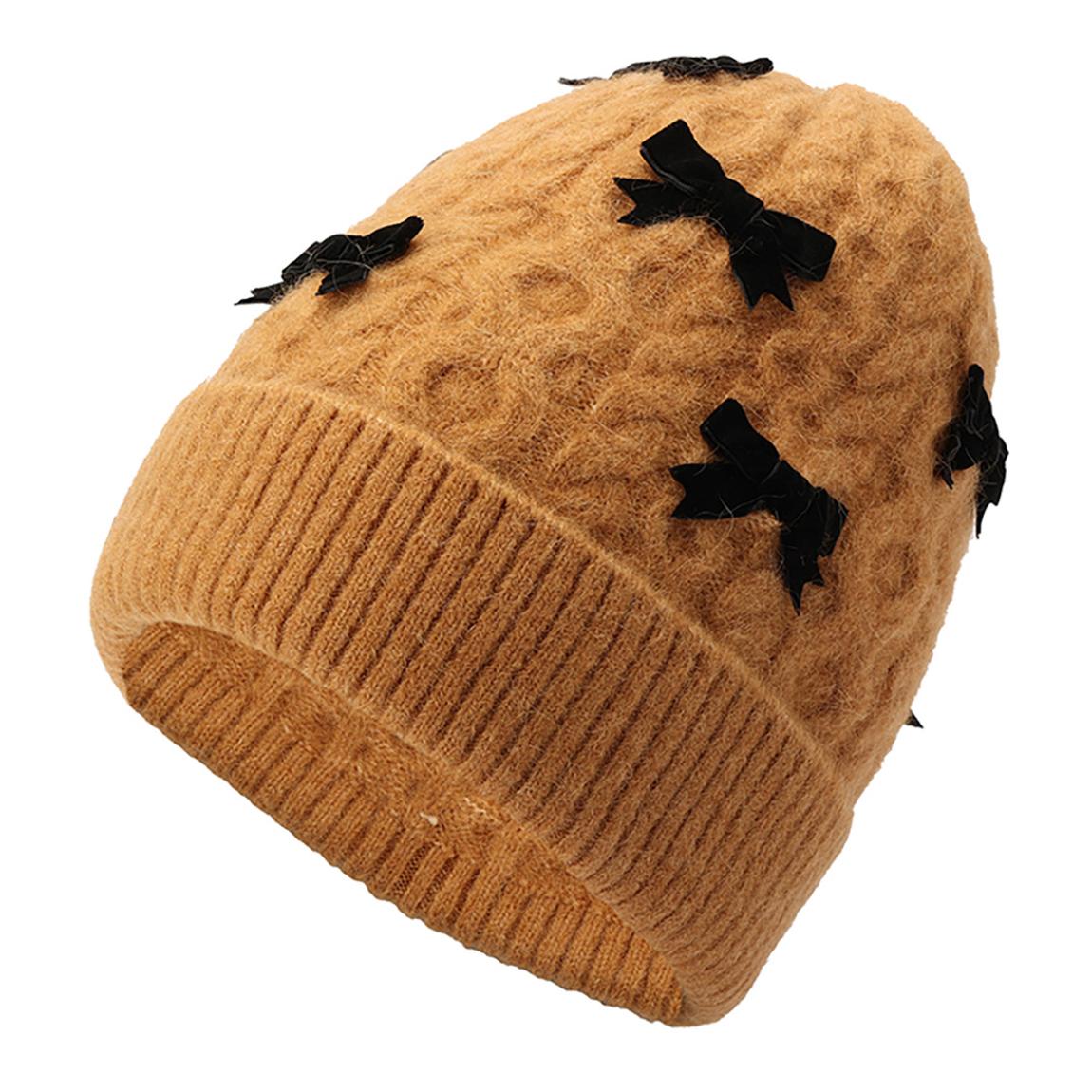 Light Tobacco Velvet Bow Beanie main product photo