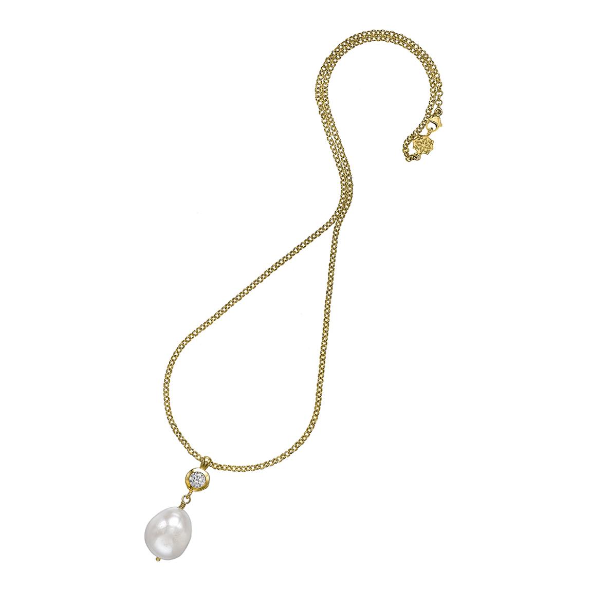 Gold White Baroque Pearl & White Topaz Pendant main product photo