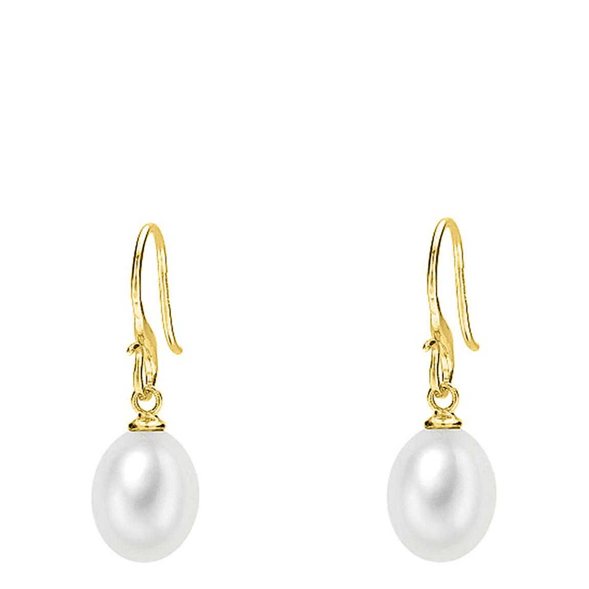 Gold 8mm Oval White Freshwater Pearl Earrings main product photo