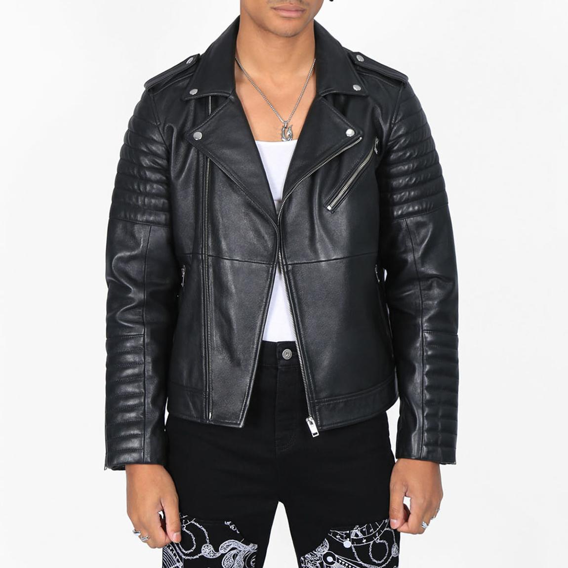 Black Quilted Leather Biker Jacket main product photo