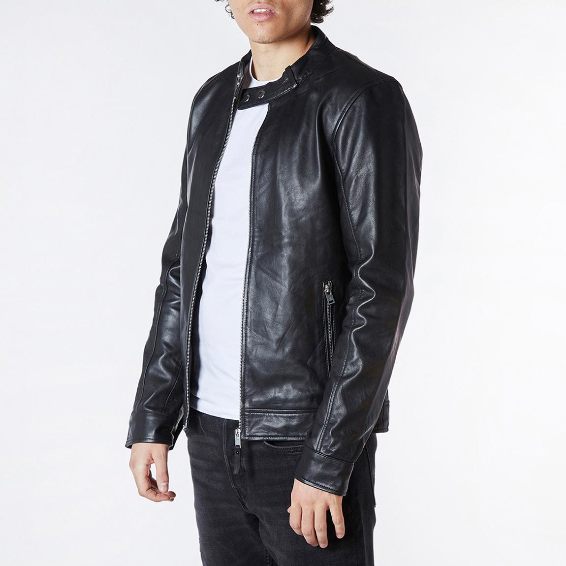 Black Classic Leather Racer Jacket main product photo