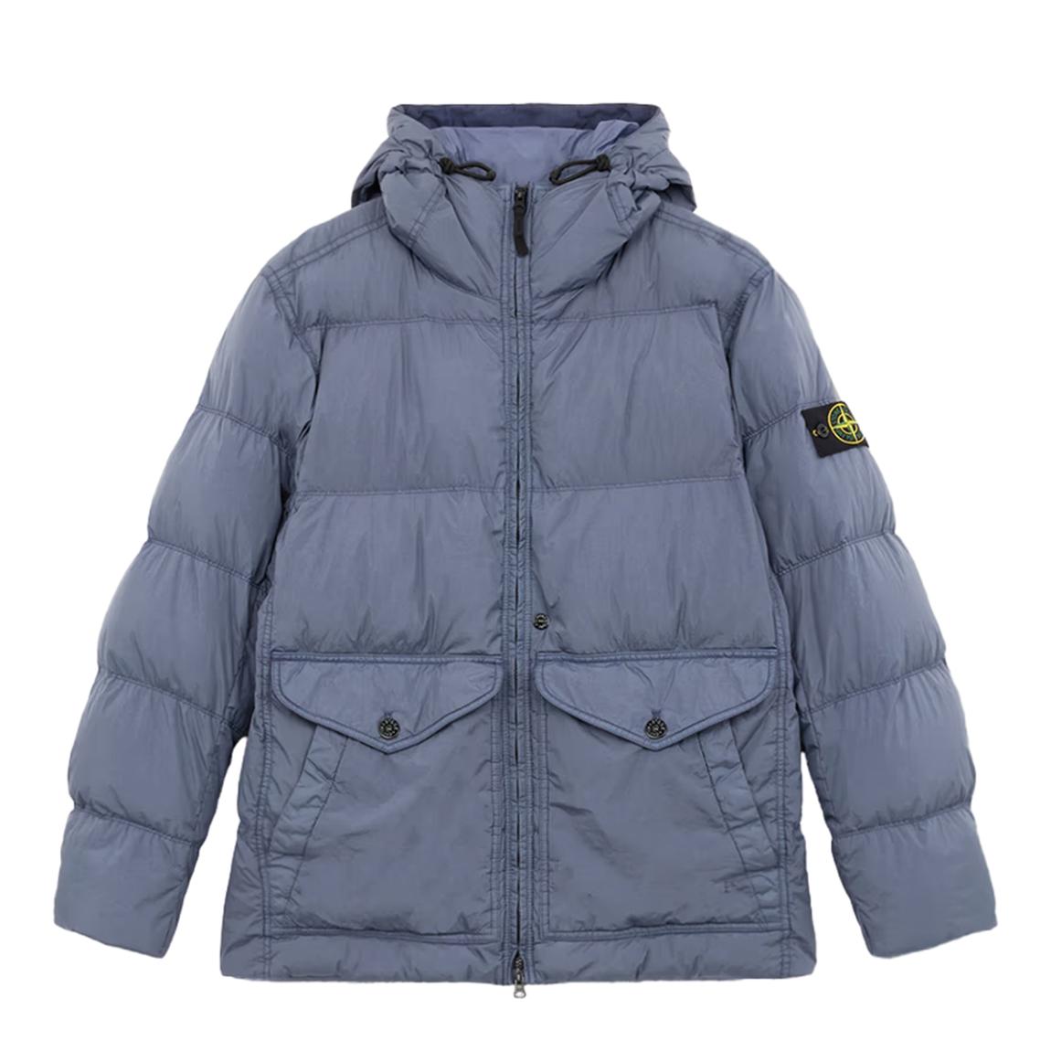 Mid Blue Crinkle Hooded Down Jacket main product photo