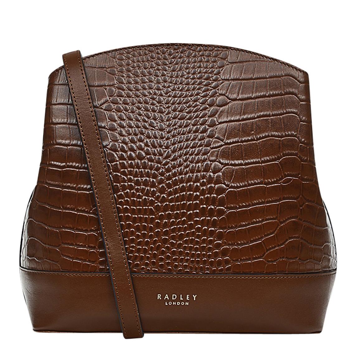 Tortoise Arrow Road Faux Crocodile Medium Ziptop Crossbody Bag main product photo