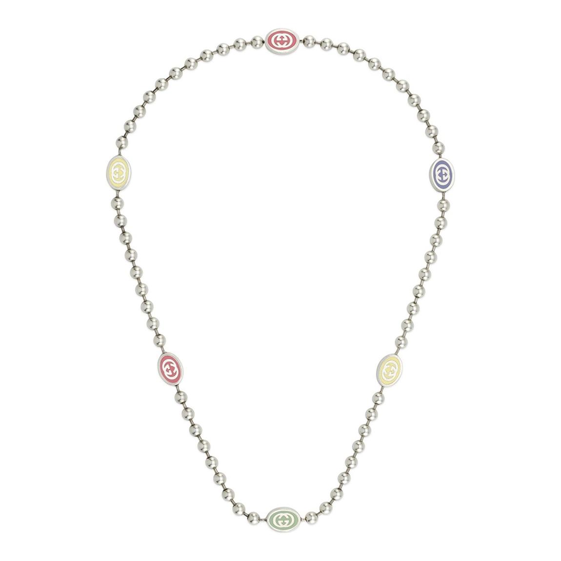 925 Sterling Silver, Multicolour Enamel Multicolour Interlocking G Boule Chain Necklace main product photo