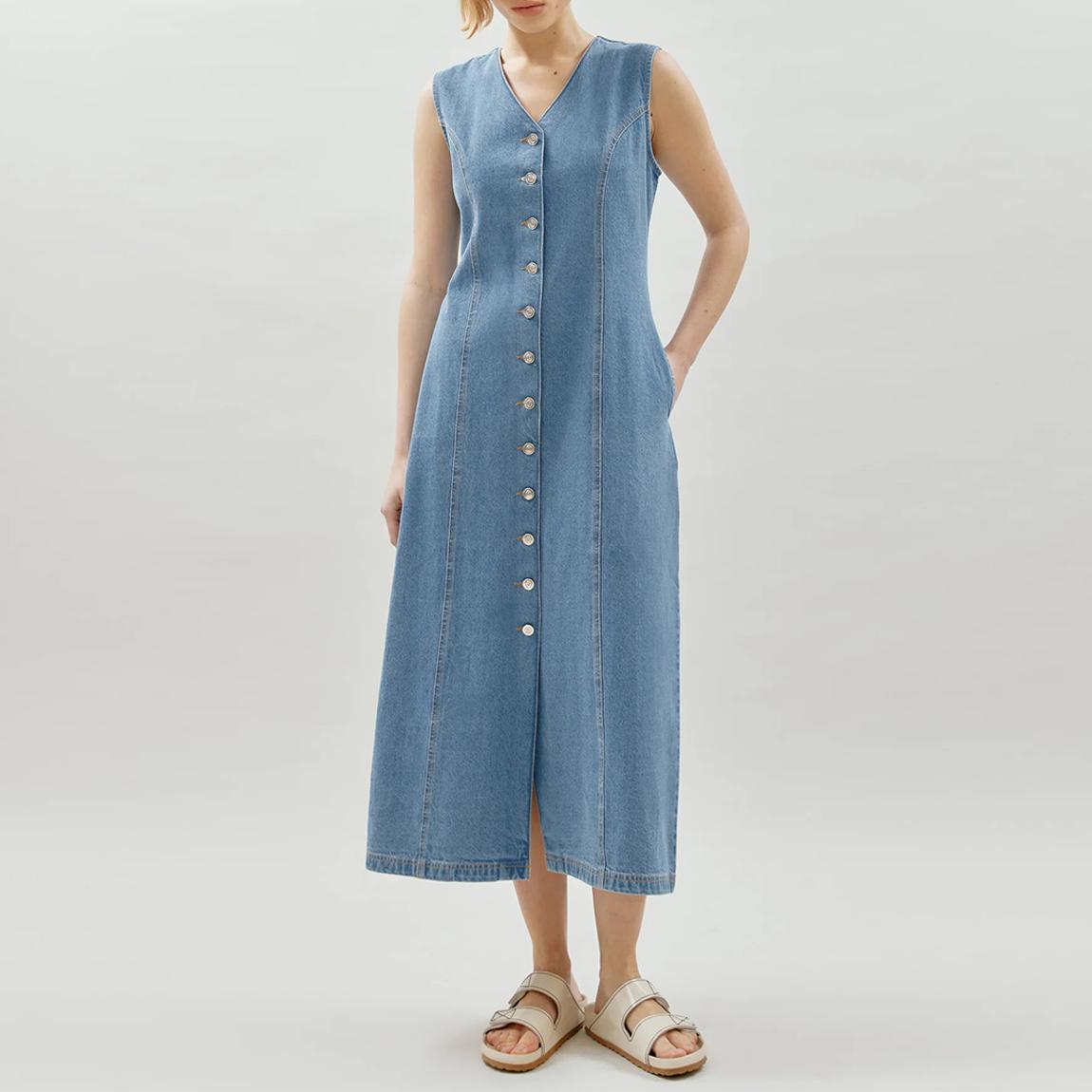 Blue Denim Cotton Midi Dress main product photo