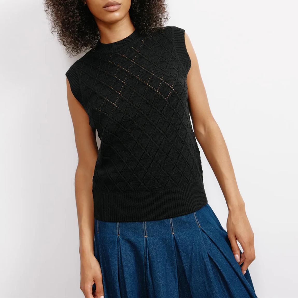 Black Pointelle Knitted Tank Top main product photo