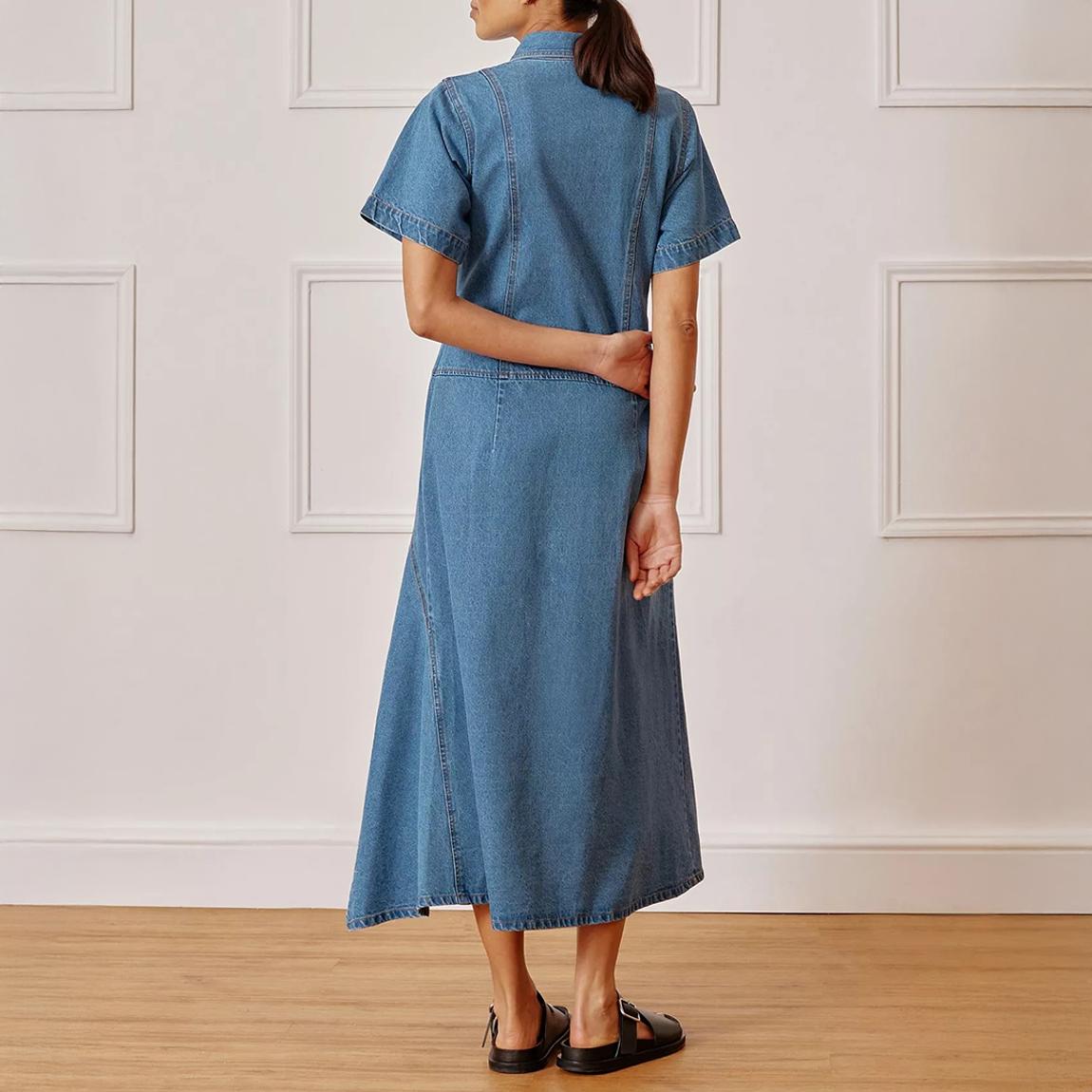 Blue Asymmetrical Denim Cotton Dress main product photo