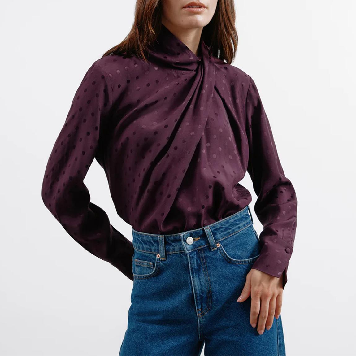 Burgundy Jaquard Twist Neck Blouse main product photo