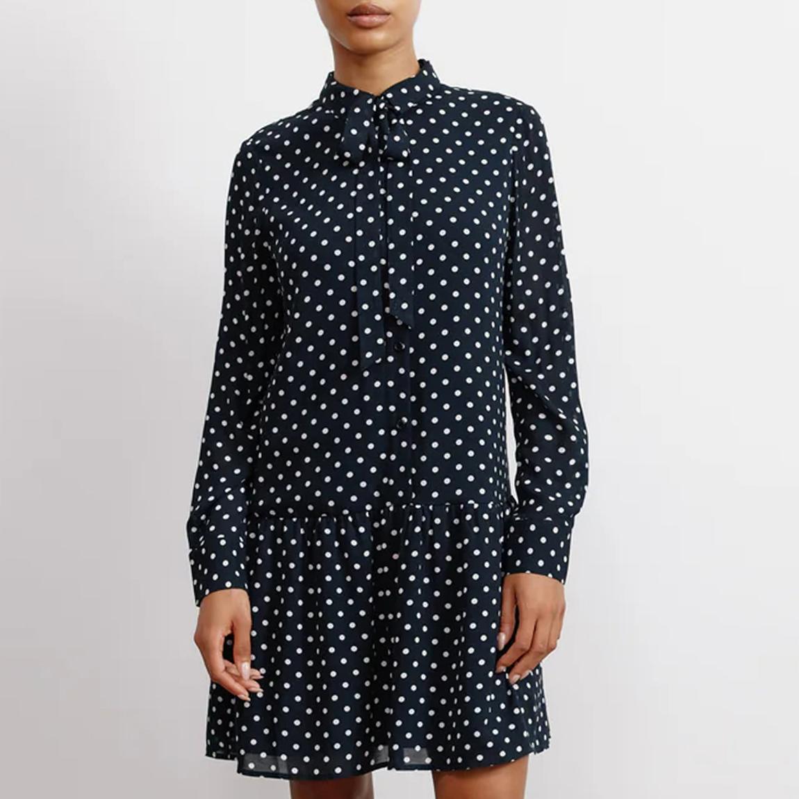 Navy Spot Tie Neck Dress main product photo
