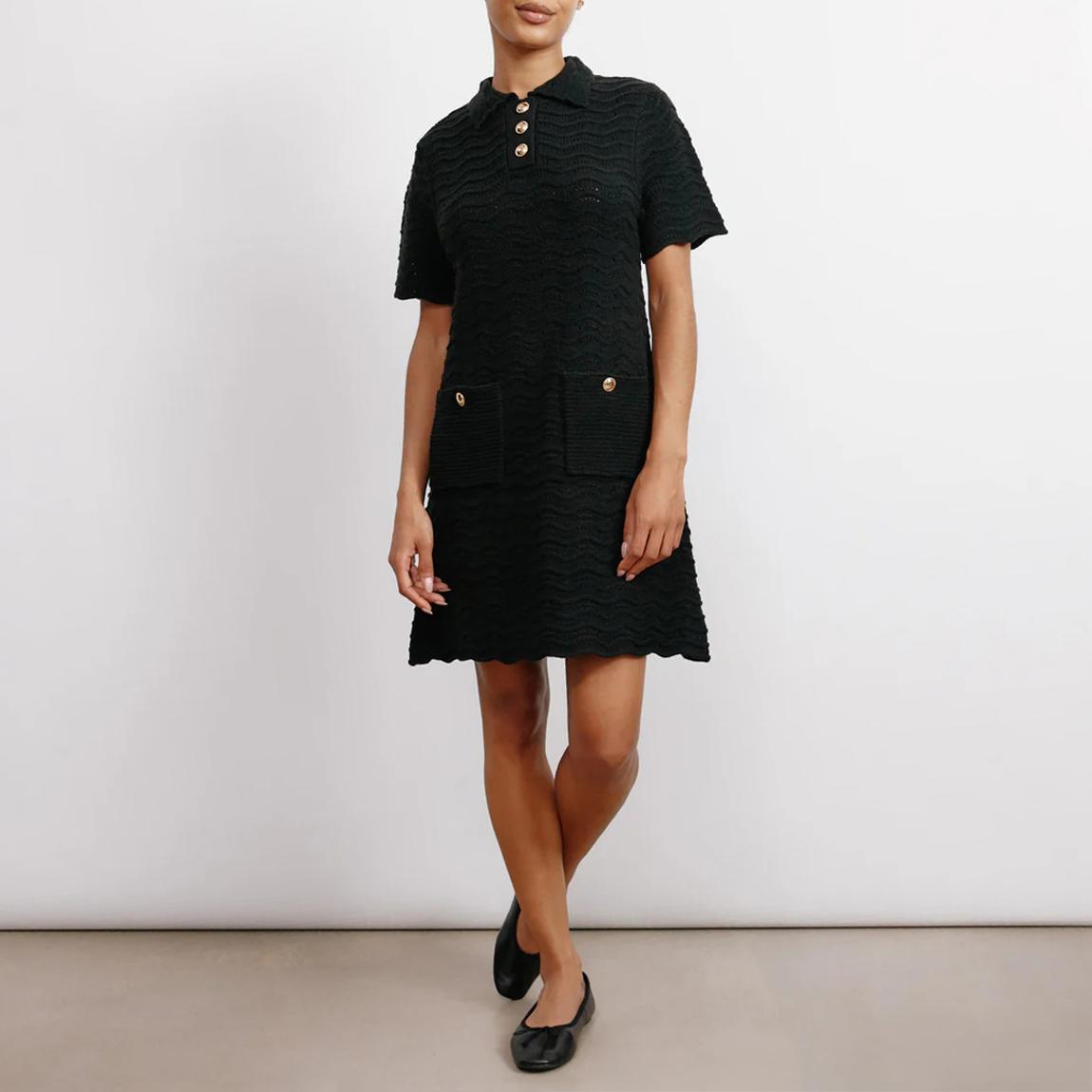 Black Pointelle Wool Blend Dress main product photo