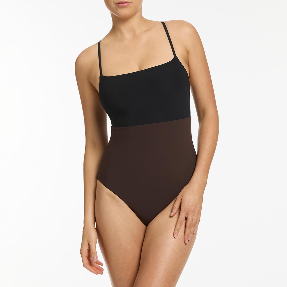 Black & Brown Versa Minimal Tank One Piece Swimsuit main product photo