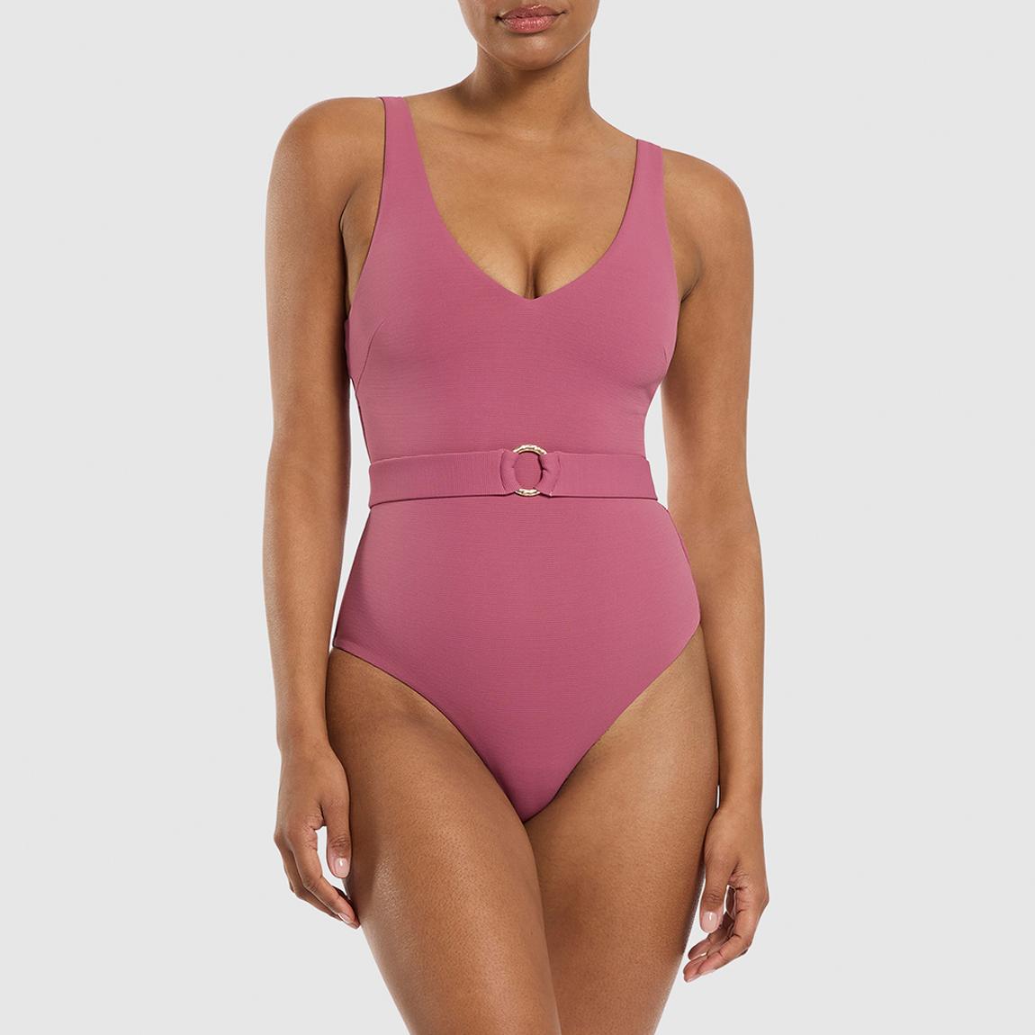 Mauve Islarib V Neck Belted One Piece Swimsuit main product photo