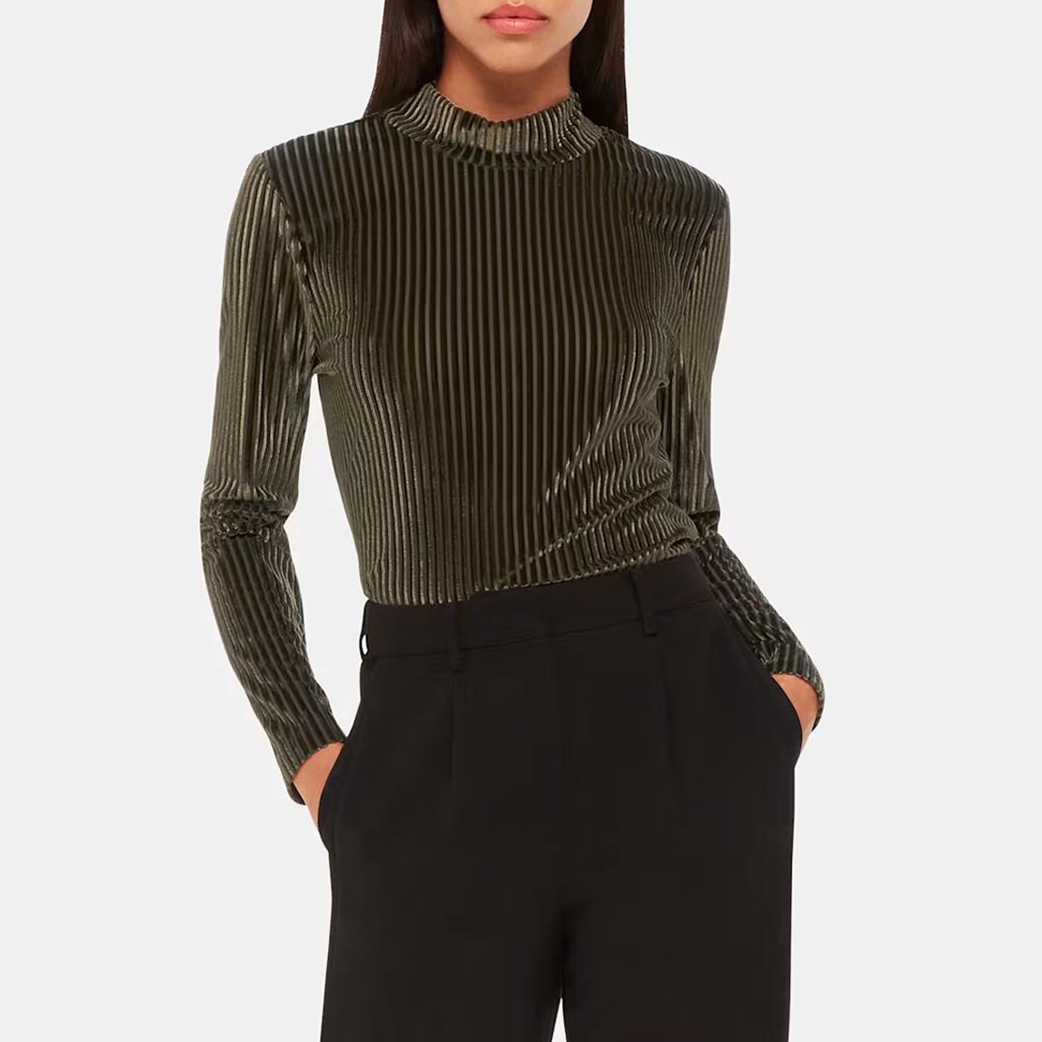 Khaki Velvet Striped Top main product photo