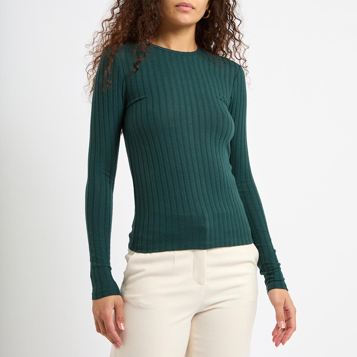 Green Carmen Ribbed Long Sleeve Top main product photo