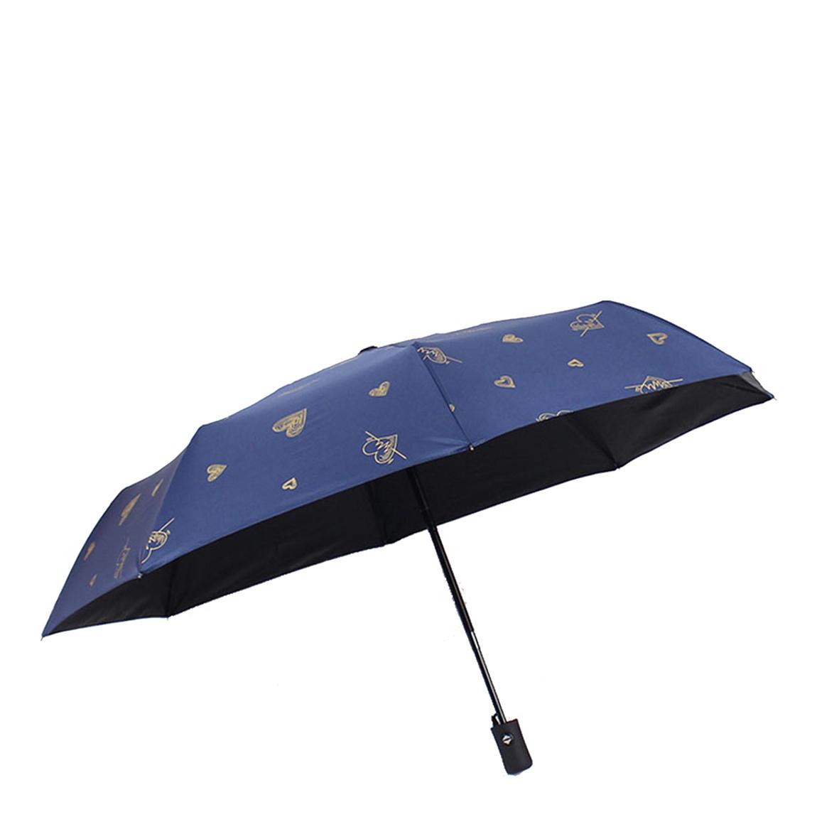 Womens Blue With Gold Hearts Automatic Folding Umbrella main product photo