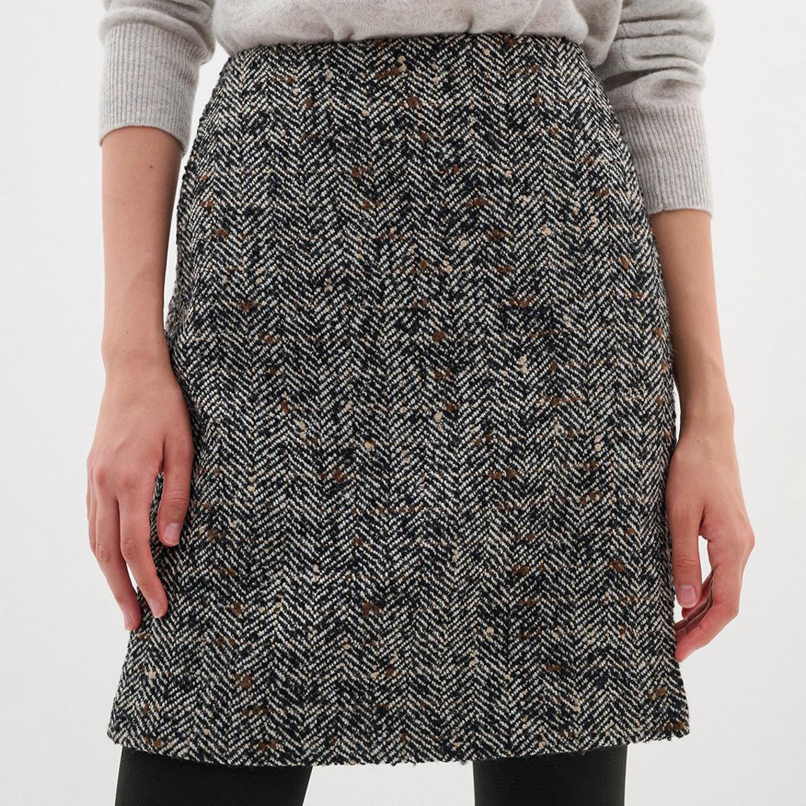 Black Herringbone Wool Blend Skirt main product photo