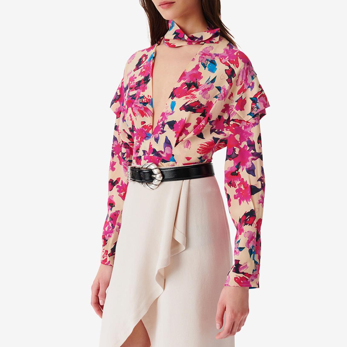 Apricot Printed V-Neck Ruffle Blouse main product photo