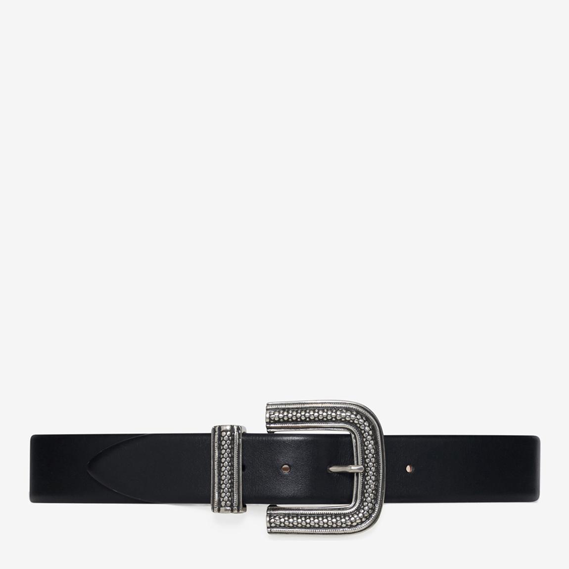 Black Leather Geometric Buckle Belt main product photo