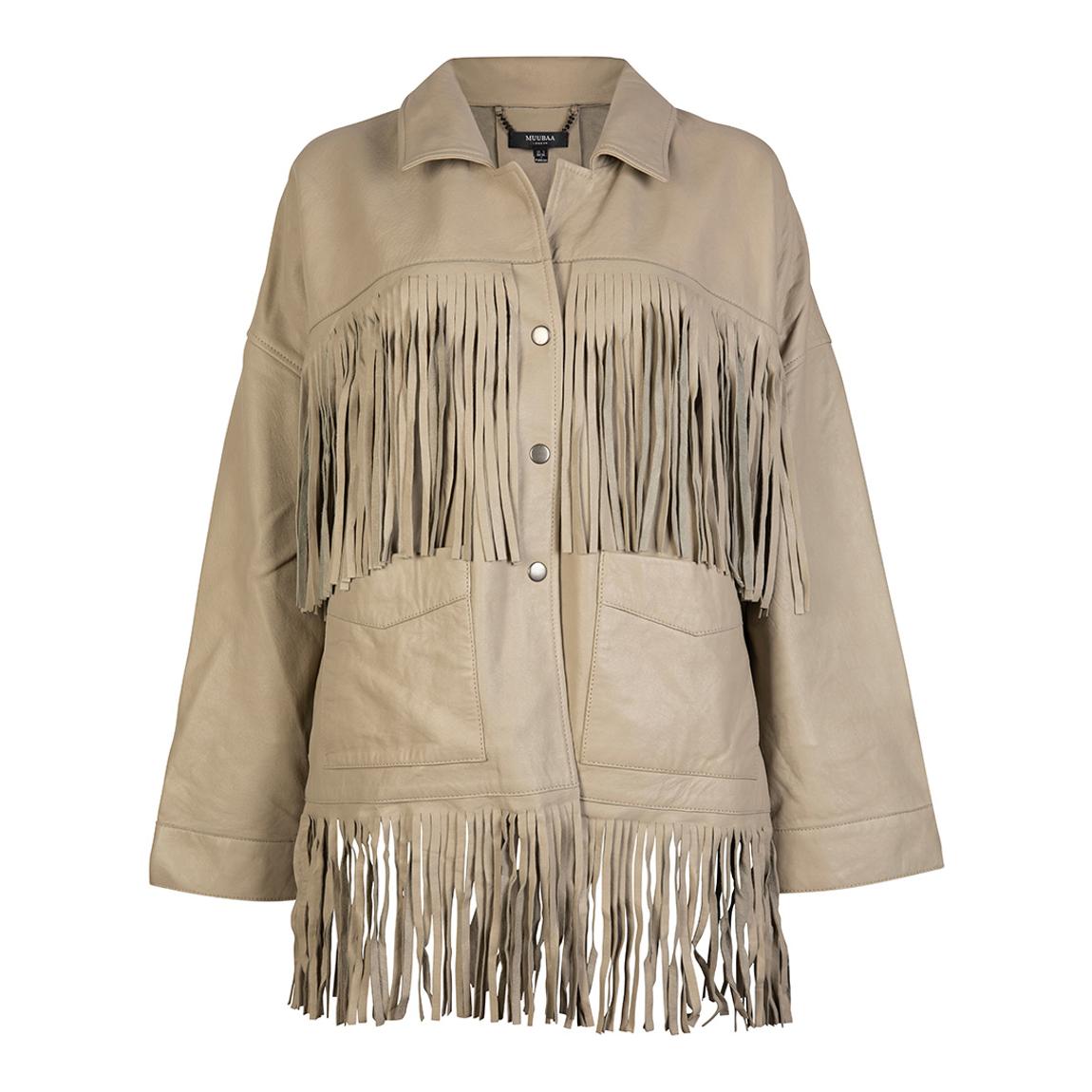 Cream Kate Fringed Leather Jacket main product photo