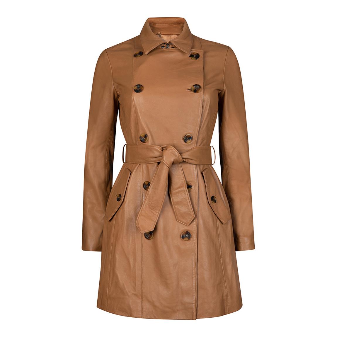 Tan Short Leather Trench Coat main product photo