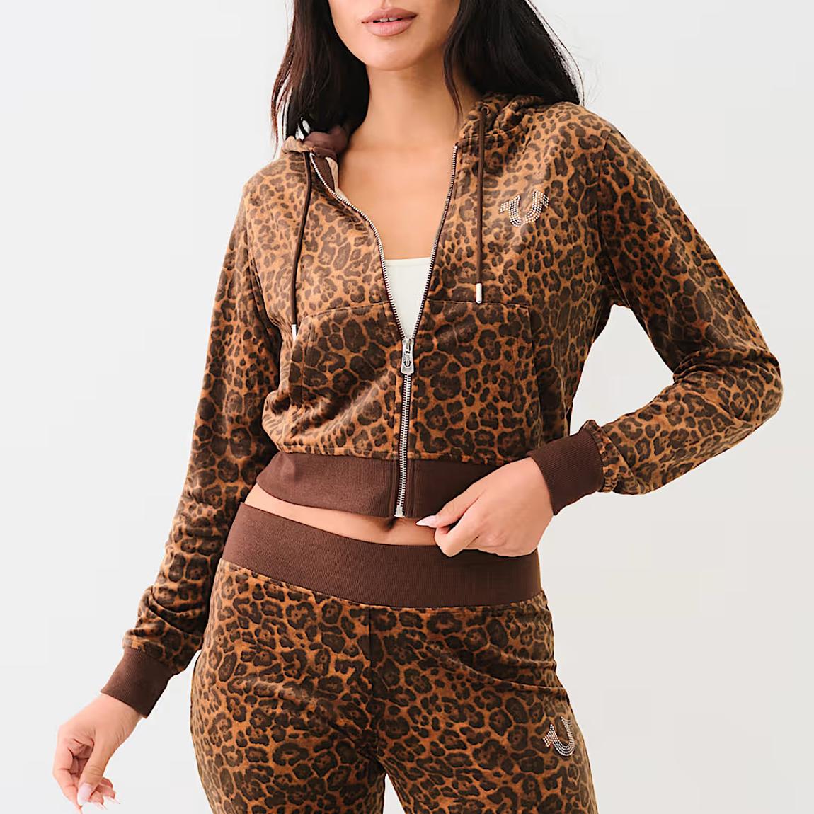 Brown Leopard Velour Zip Up Hoodie main product photo