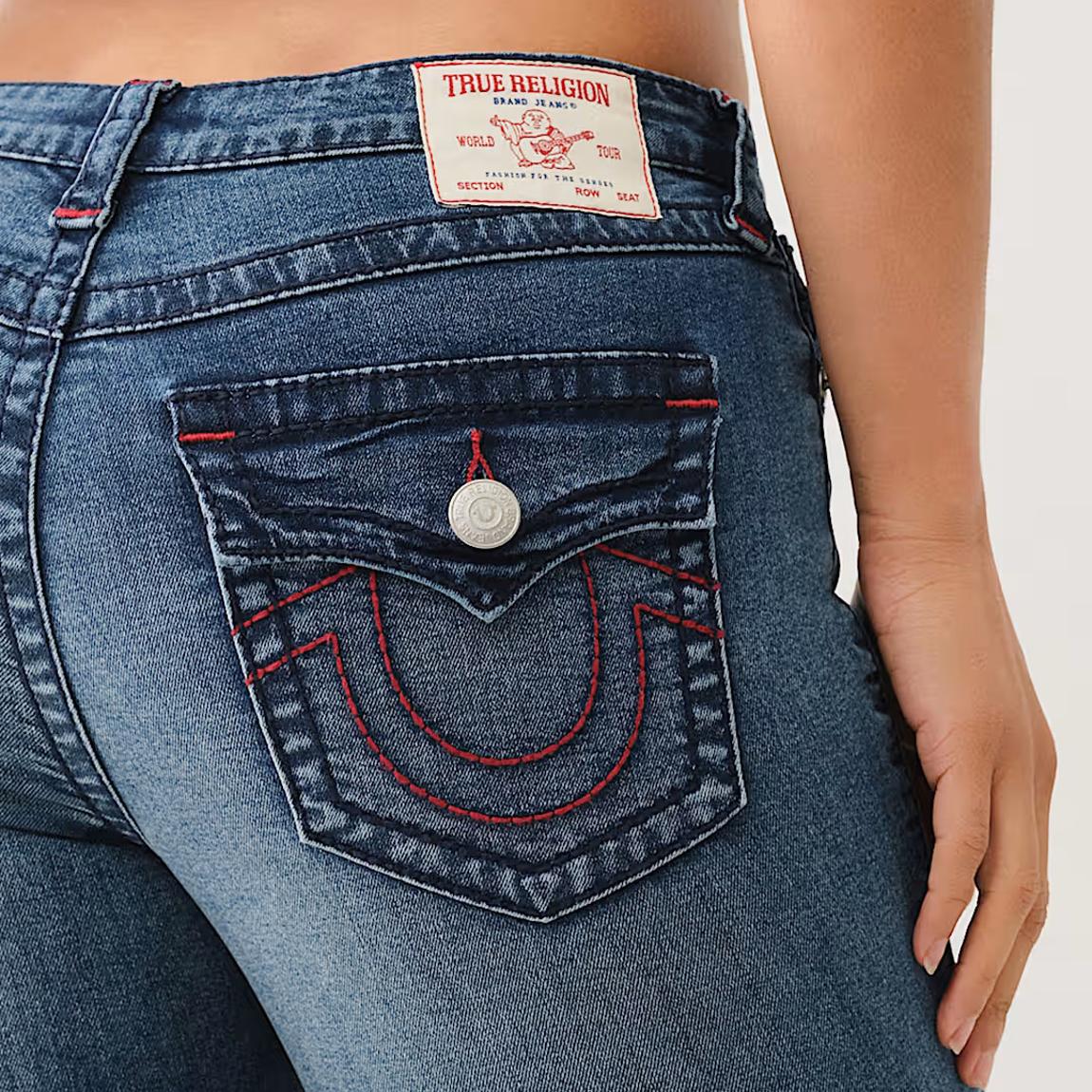 True Religion Dark Blue Joey Big T Flap Flare Jeans - BrandAlley