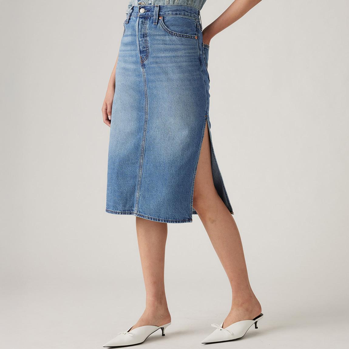 Blue Denim Side Slit Midi Skirt main product photo