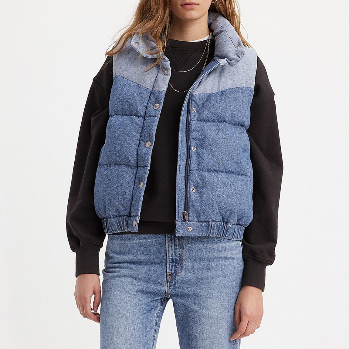 Blue Denim Wash Cotton Puffer Gilet main product photo