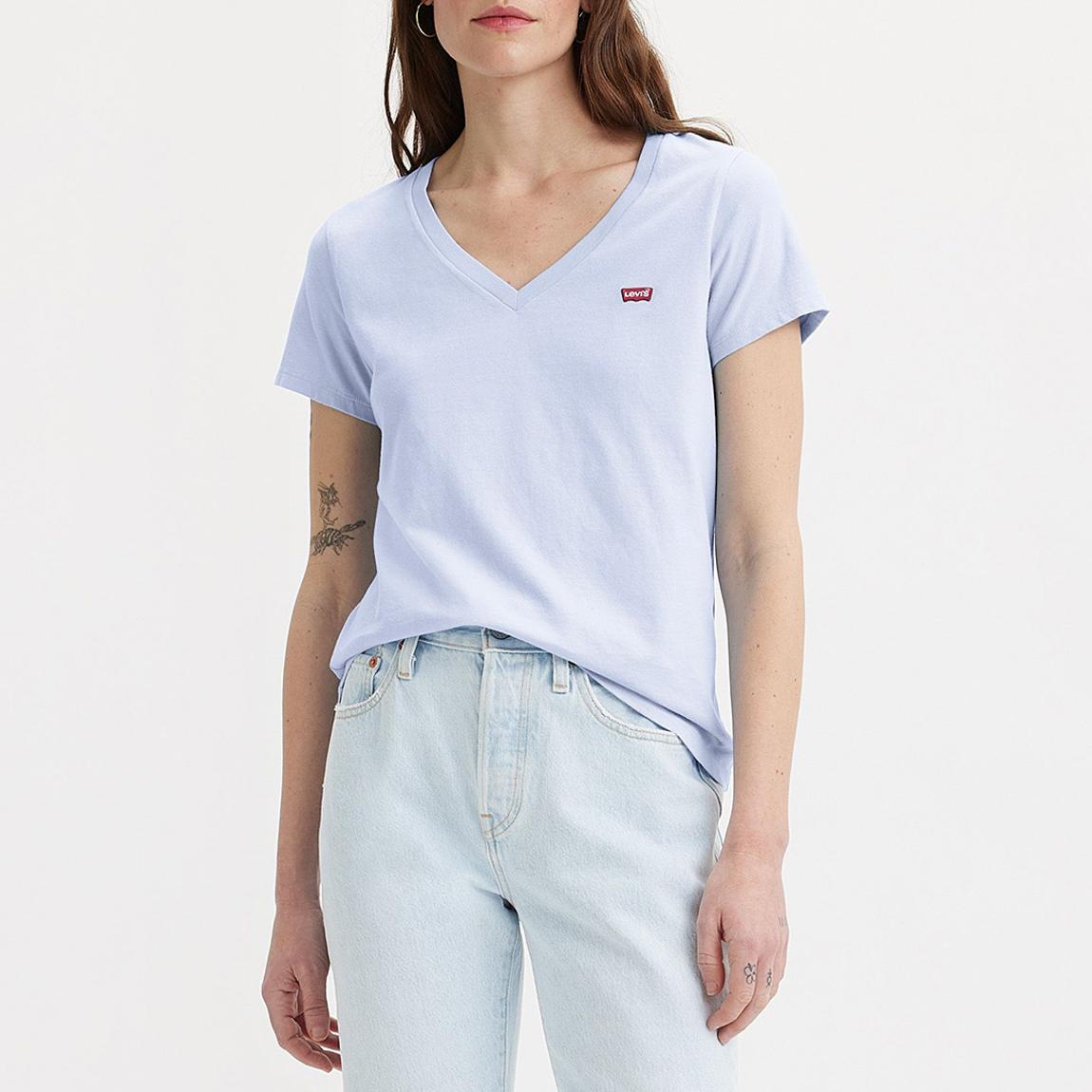 Light Blue V-neck Logo Cotton T-Shirt main product photo