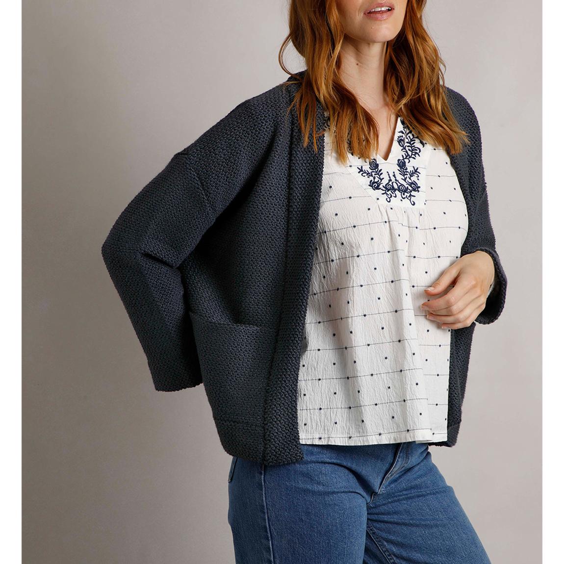 Navy Cropped Macaroni Cardigan main product photo