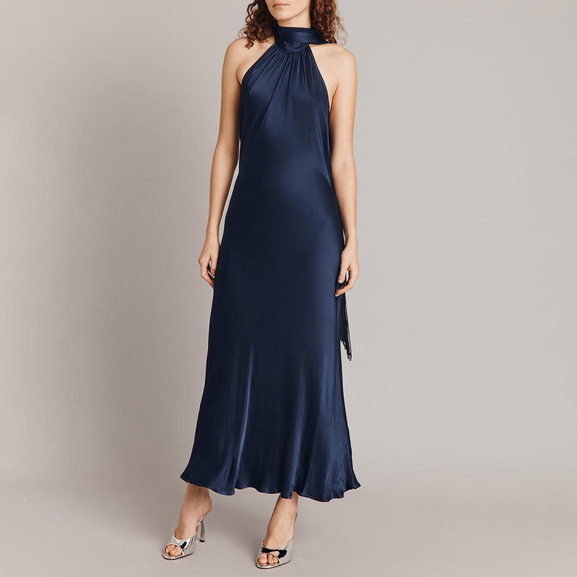 Navy Backless Halterneck Maxi Dress main product photo