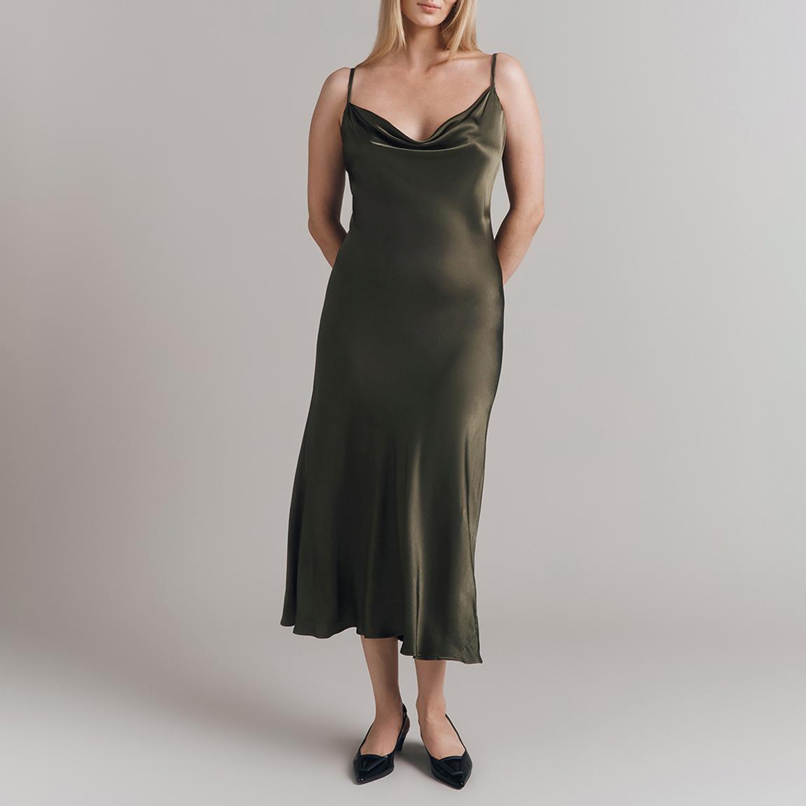 Dark Olive Cowl Slip Midi Dress main product photo