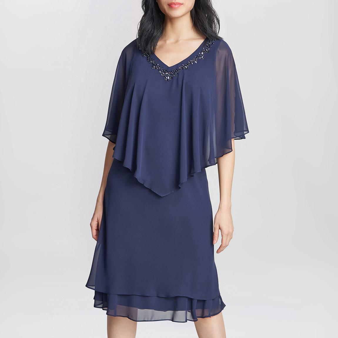 Navy V Neck Embellished Dress main product photo