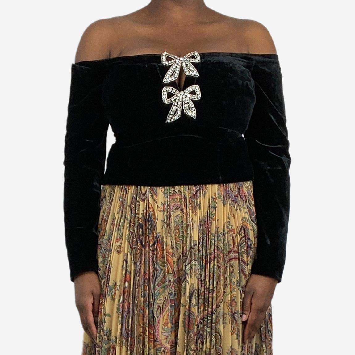 Black velvet bow top - size UK 14 main product photo