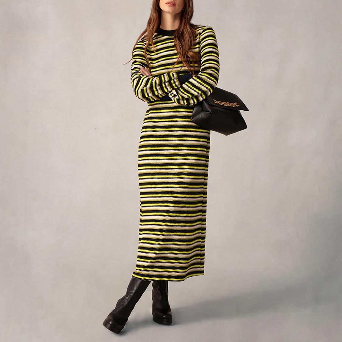 Green Textured Stripe Knitted Dress main product photo