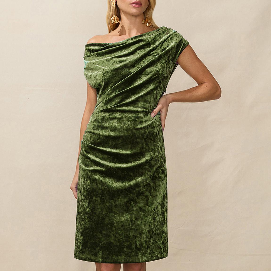Olive Ripple Velvet Mini Dress main product photo