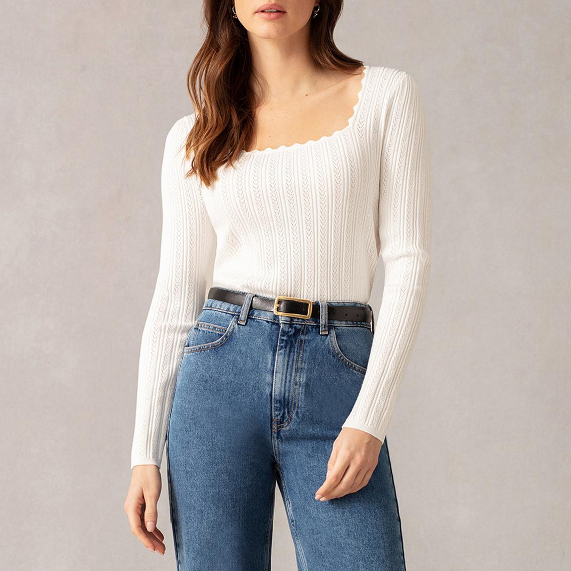 Cream Scallop Neck Knit Top main product photo