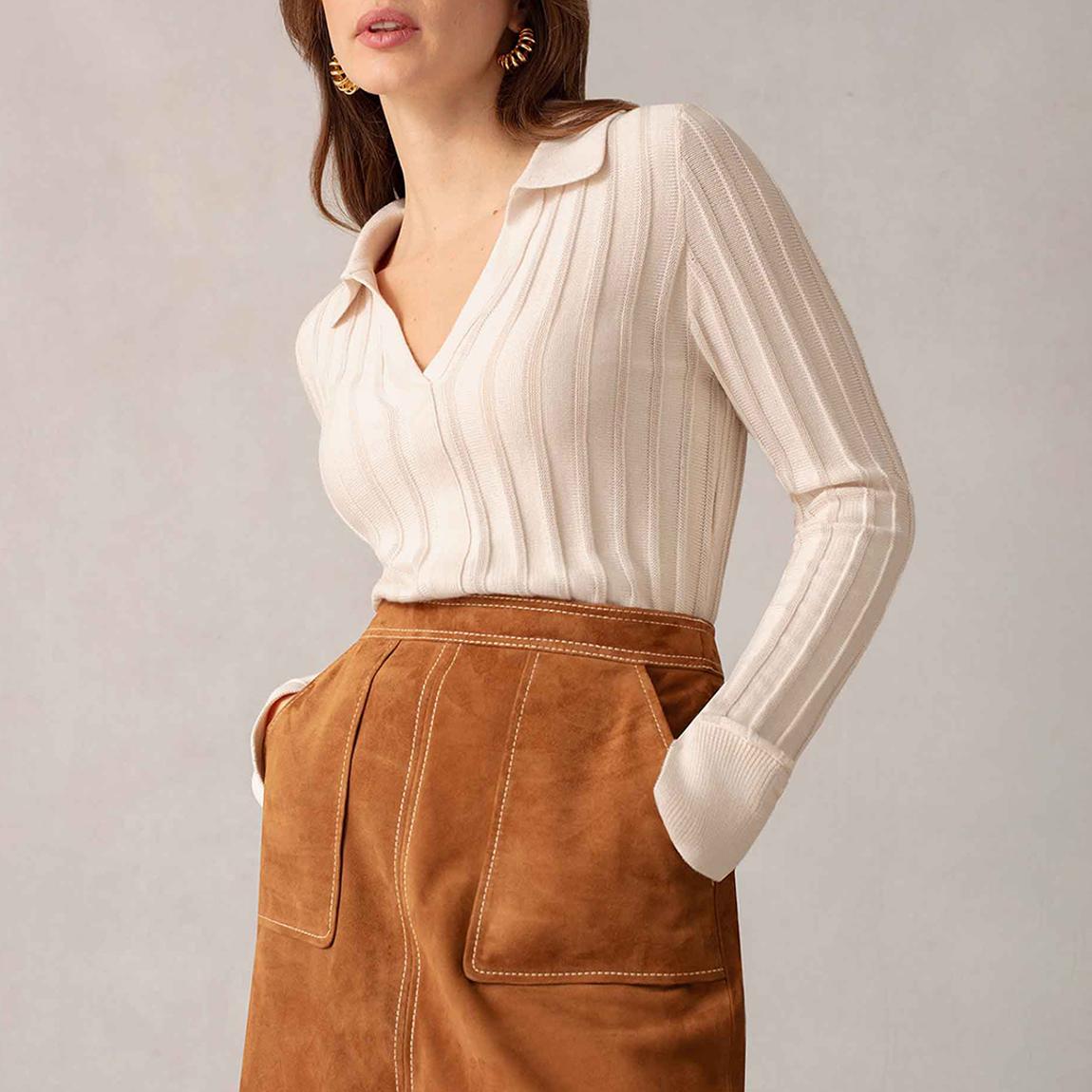 Cream Collared Ribbed Top main product photo
